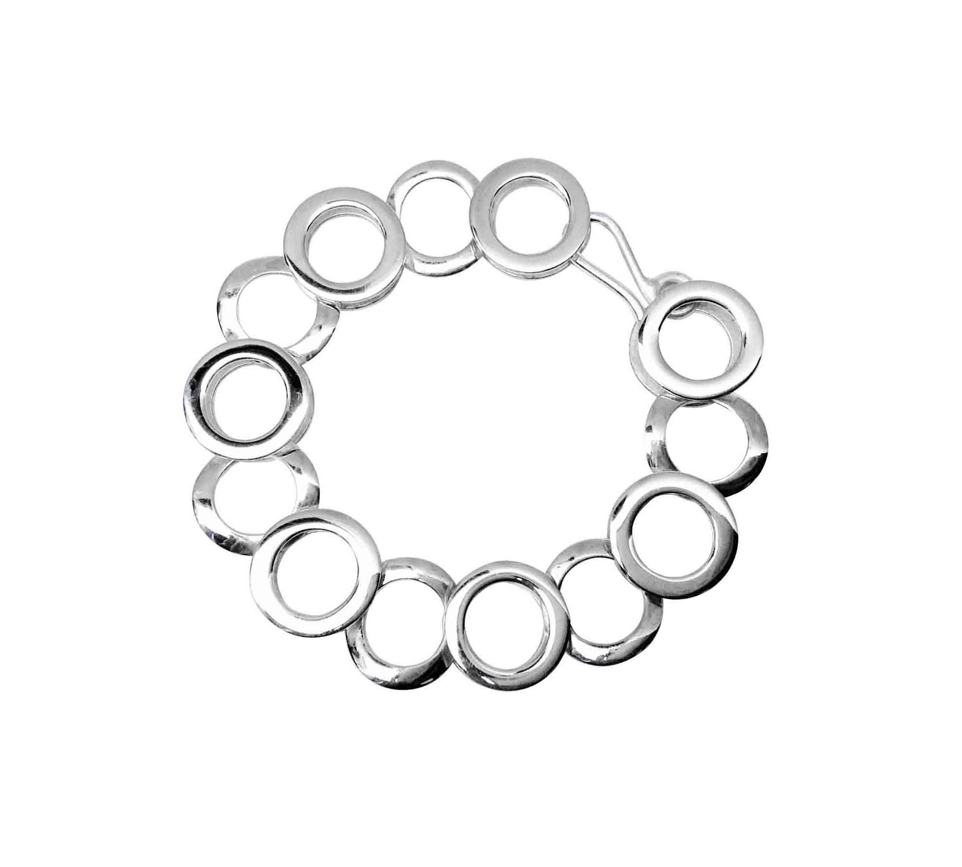Open Circle Link Statement Bracelet, Sterling Silver 925 Shiny Polished Finish, Handmade by Claudia Lira, 15 grams