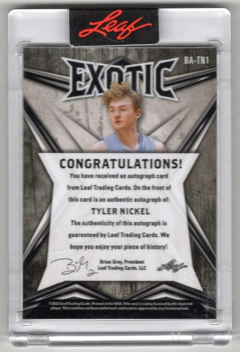 TYLER NICKEL RC AUTO 2022-23 Leaf Exotic Zebra /9 Autographs Prismatic UNC ROOKIE MT-MT+ NBA Basketball XRC