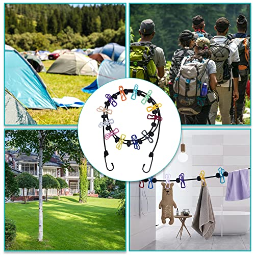 Ecavria Travel Clothesline With 12 Colorful Clothespins, Windproof Portable Clothesline, Stretchy Elastic Clothes Line For Outdoor Indoor Use, Camping Clothesline, Laundry Line For Hotel #TOP4