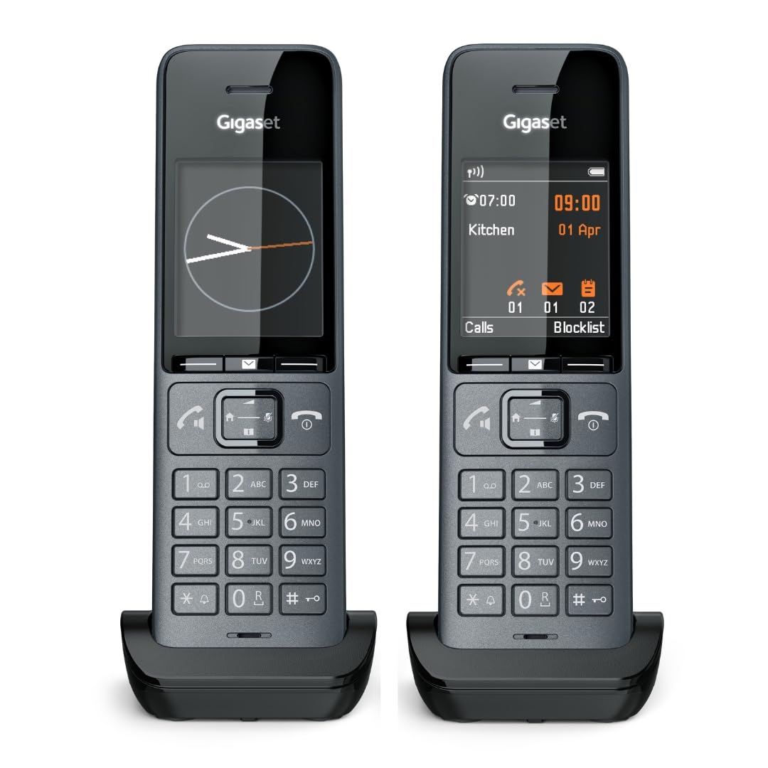 Gigaset Comfort 520HX Duo - 2 telefoni DECT con vassoio di ricarica - Compatibile con Fritzbox, telefono cordless per router e base DECT, nero di titanio [Compatibile in DE, IT, FR, NL, BE, Che