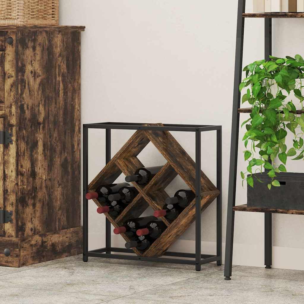 Portabottiglie per 16 bottiglie, in legno di rovere affumicato, moderno, organizer per cucina, sala da pranzo, soggiorno, cantina, bar di casa, portabottiglie