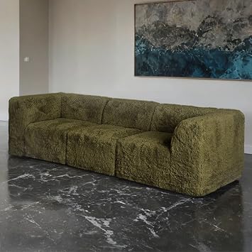 Boneless Couch in Olive Green for Living Room - Modular Shaped Compressed Sofa with Deep Seating Oversized - Memory Foam Couch Washable Covers