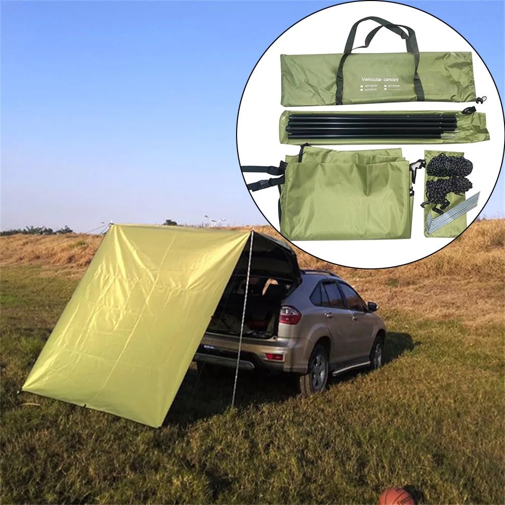 Auvent latéral de voiture, 300 x 150 cm, 210D Oxford imperméable, tente de toit pour camping, vert kaki, avec poteaux réglables et sac de transport
