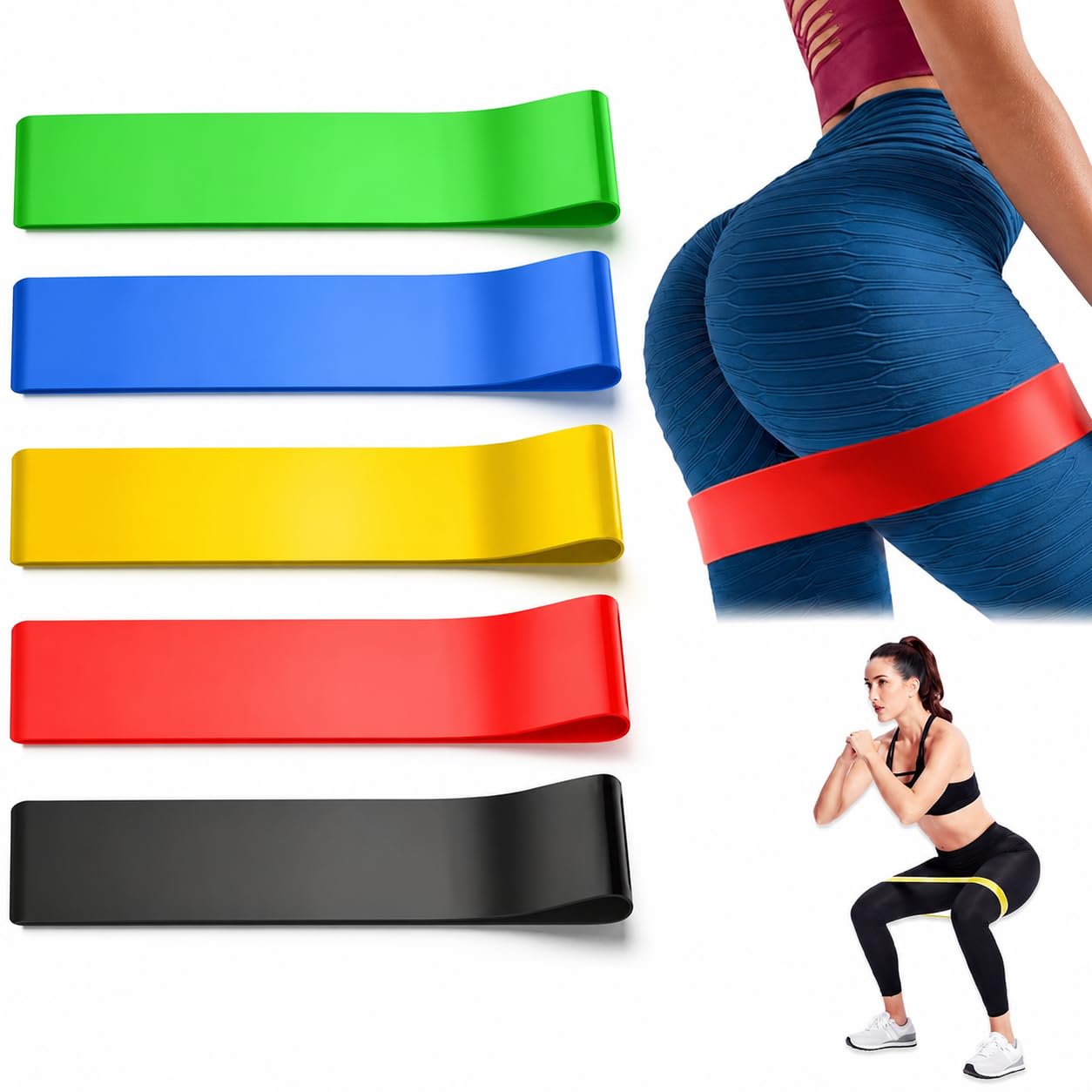 Kit 5 Faixas de Exercícios Mini Band Elásticos de Tensão, Fisioterapia, 5 Diferentes