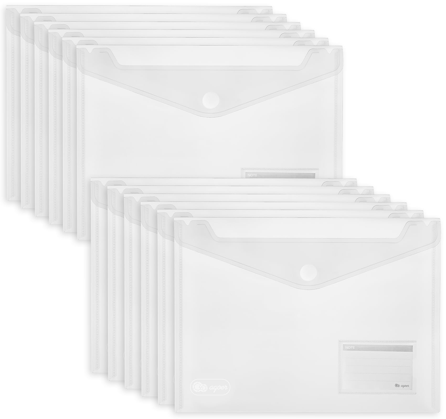 25 Pack Transparent Plastic Envelopes File Folders, A4 Letter Size, Clear Document Folder, Poly Envelopes with Label Pockets, Hook & Loop Closure for