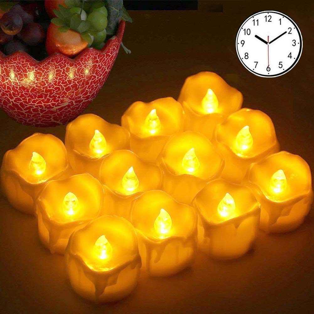 GEYUEYA Home LED Candles Flickering Flame, Pack of 12 Battery Operated LED Candles Ultra Realistic Lighting Festive Lights for Christmas, Birthday Parties, Batteries Included – Light Yellow