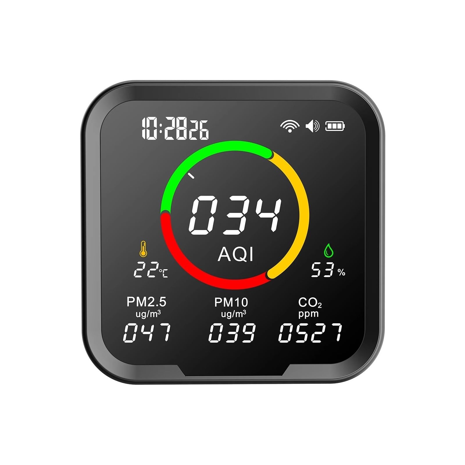 Monitor jakości powietrza, 6 w 1 Detektor CO2 Monitor jakości powietrza Miernik dwutlenku węgla Cyfrowy tester temperatury i wilgotności Zegar,do domu, biura, samochodu