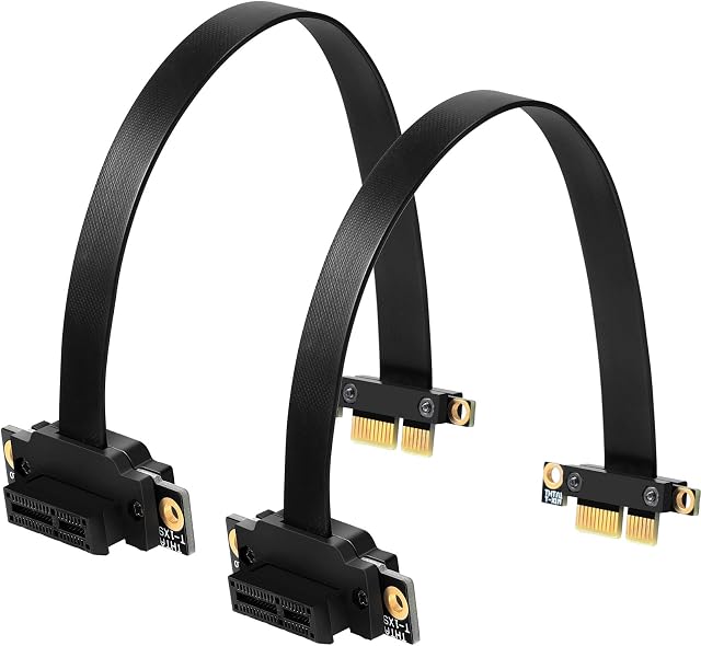 2 Pieces PCI E PCI Extension Cable PCIE Riser 1X Express 36pin with Gold Plated Connector, 90 Degree, 20 cm