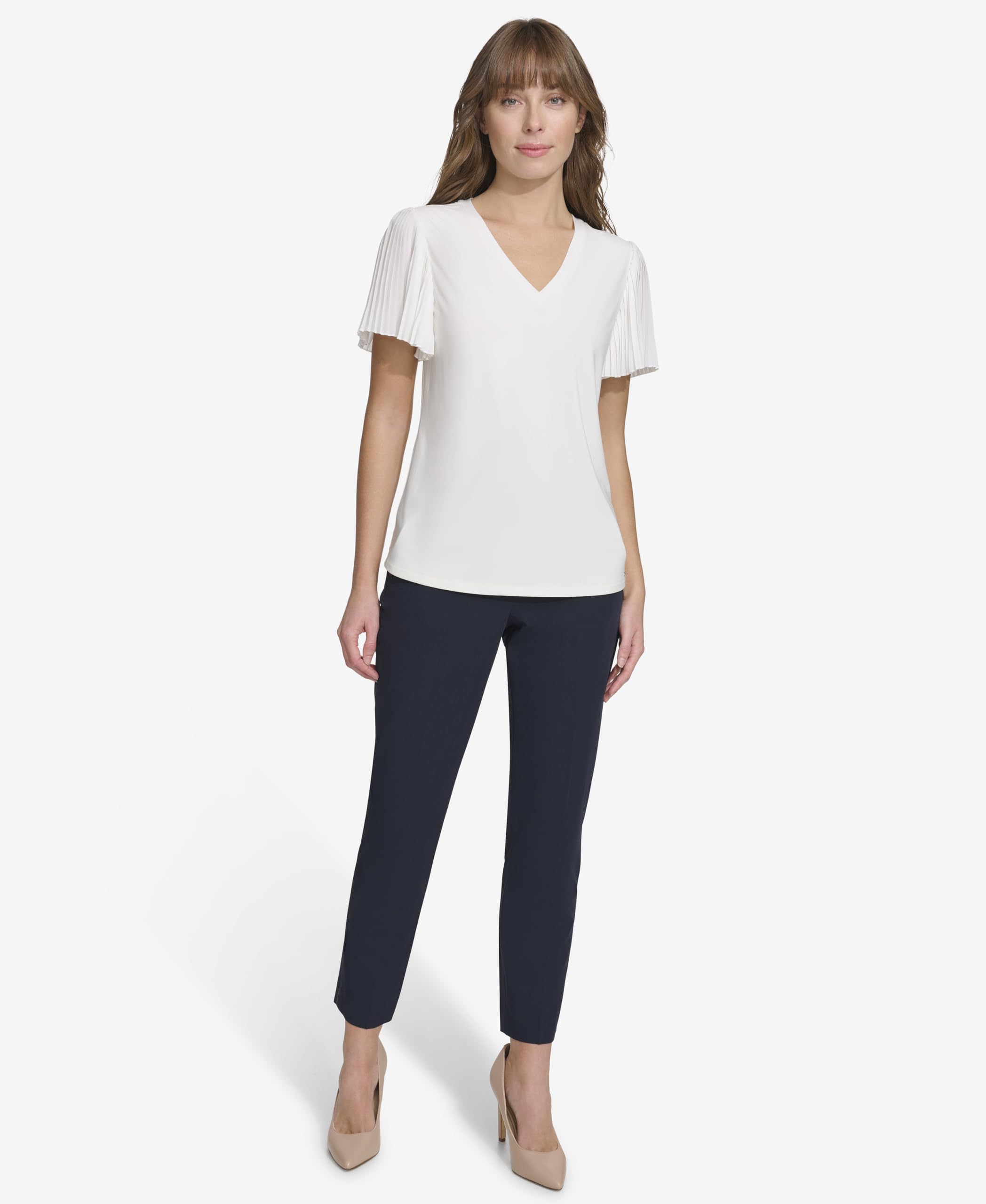 Tommy Hilfiger Short Sleeve Mixed Media Top Top a Maniche Corte con Tecnica Mista Donna