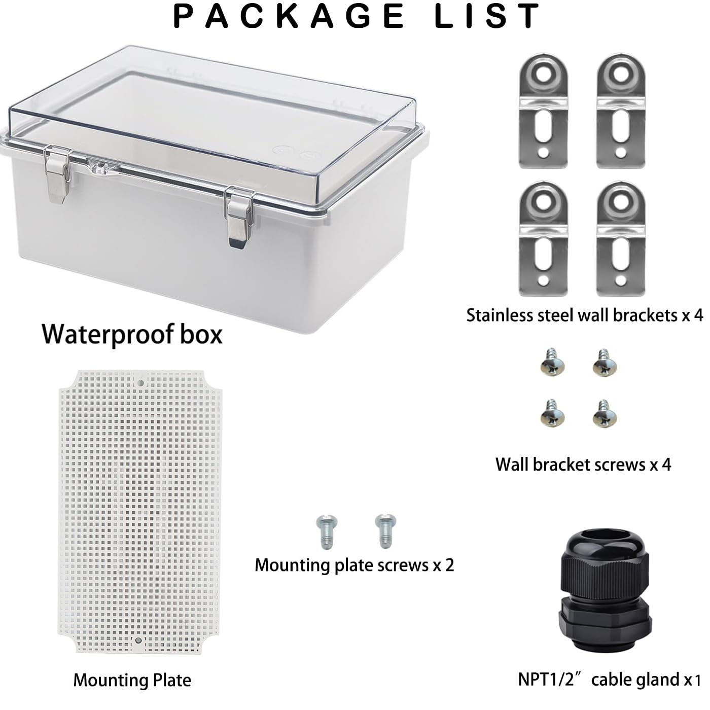 Waterproof Electrical Box, IP67 Junction Box Stainless Steel Latch Hinged Clear Cover Project Enclosure with Wall Bracket 10.2" x 6.3" x 3.9"