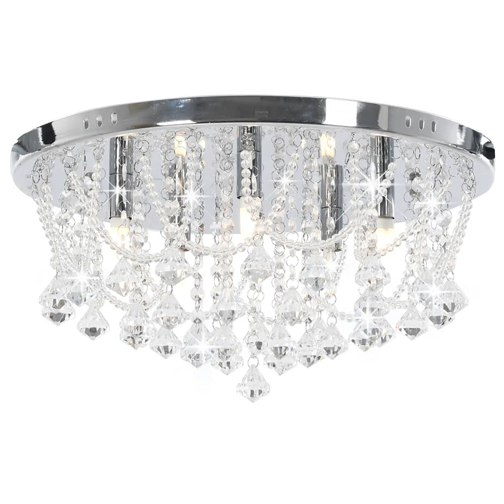 Plafonnier avec perles de cristal argenté rond luminaire suspension G9 chambre