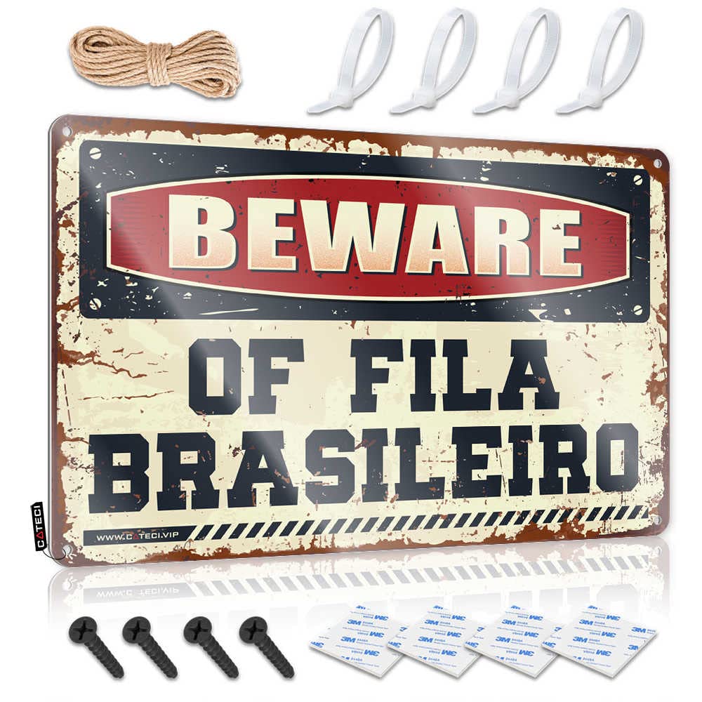Wall Signs Beware Of Fila Brasileiro Sign Funny Patio Decor Beer Signs For Bar(20X30CM)