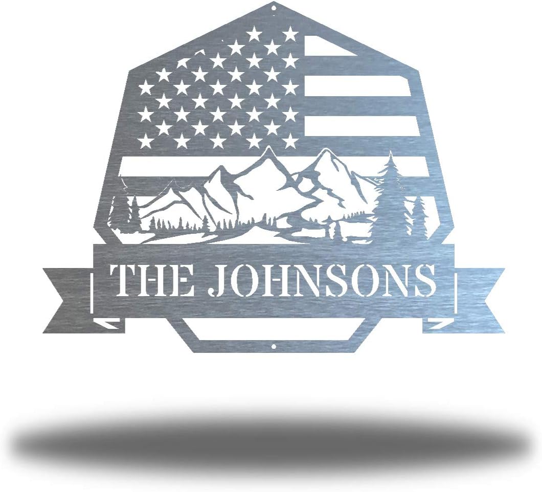 Riverside Designs The Great American Outdoors Personalized Custom Monogram Metal Art Rust Resistant Wall Decor (Silver, 18")