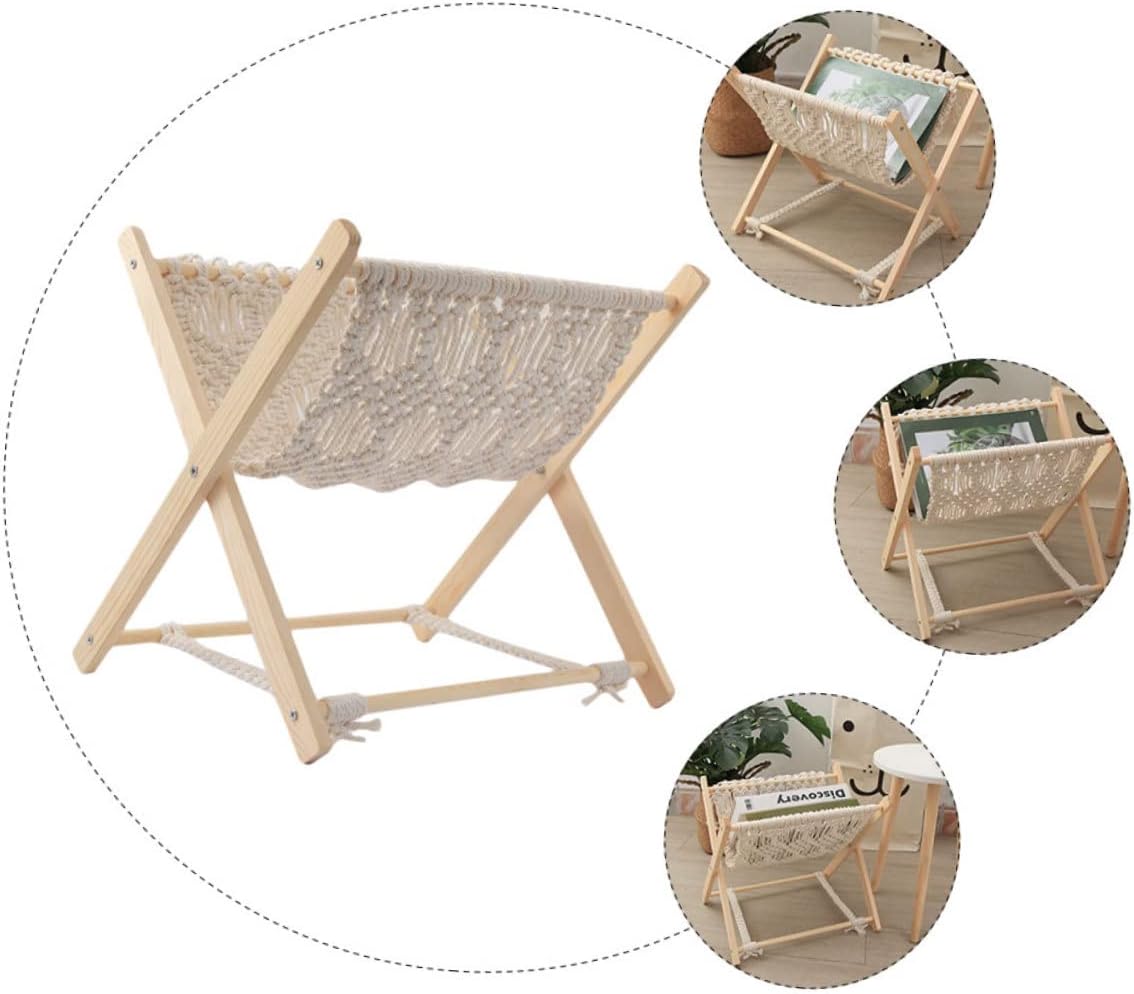 Cotton Rope Magazine Shelf Rustic Storage Rack for Garage Office Bookshelf