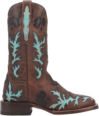 Dan Post Womens Tamarind Tooled-Inlay Square Toe Casual Boots Mid Calf Low Heel 1-2" - Brown