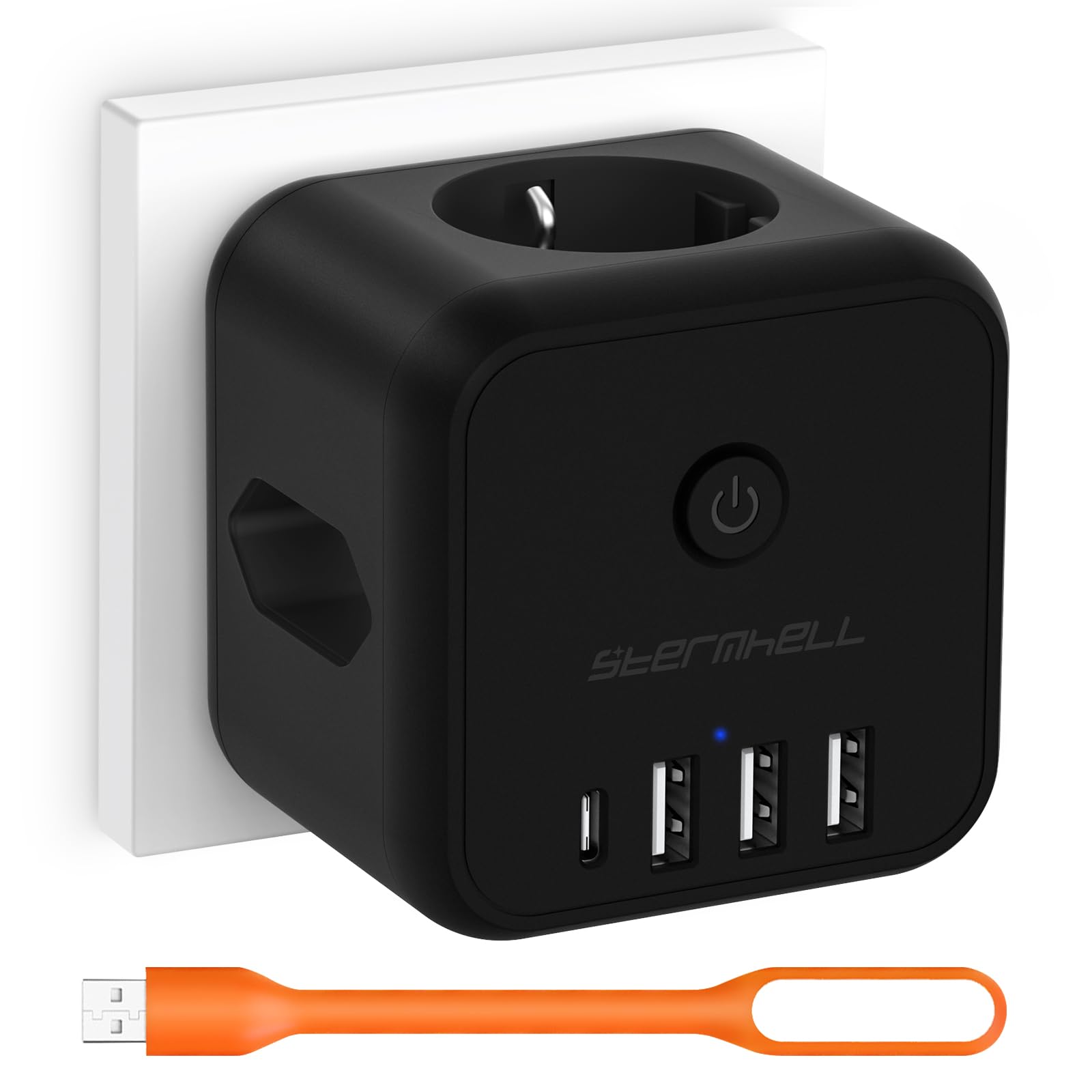 Steckdosenwürfel ohne Kabel, Mehrfachsteckdose mit USB C Würfel Steckdose,3680W Mehrfachstecker Cube Steckdosenadapter mit Schalter,7 in 1 Steckdosenleiste USB Powercube für Büro Hause Reisen Schwarz Baumarkt