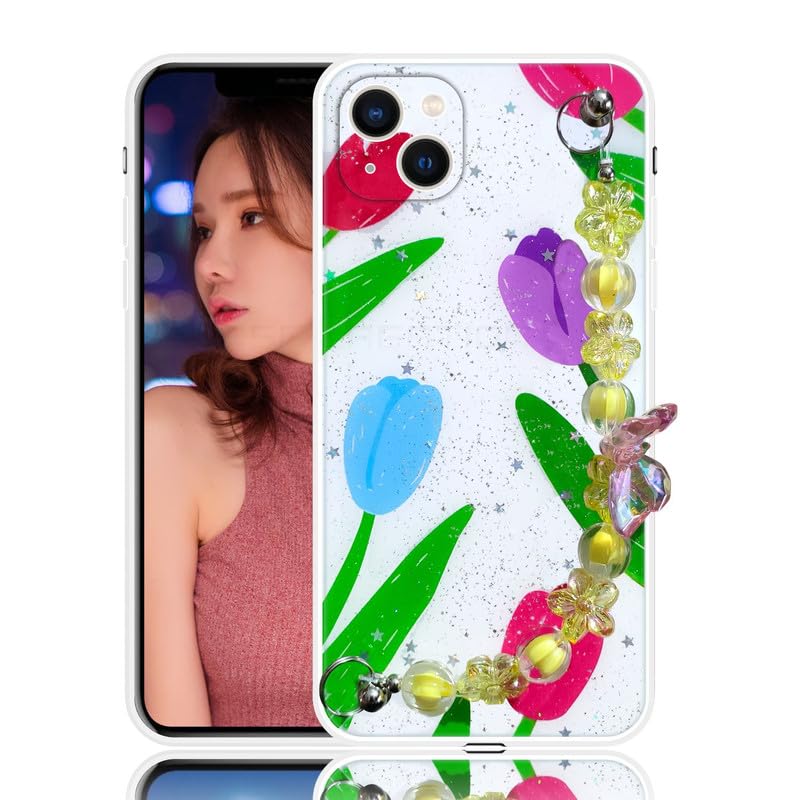 Image of COVERLY Back Cover for iPhone 12 Pro - Shiny Crystal Pearl Wrist Hanging Purse Chain Dry Fixed Glitter Shockproof Soft Silicone Cute Pretty Case with Camera Protection for iPhone 12 Pro for Hot Teens