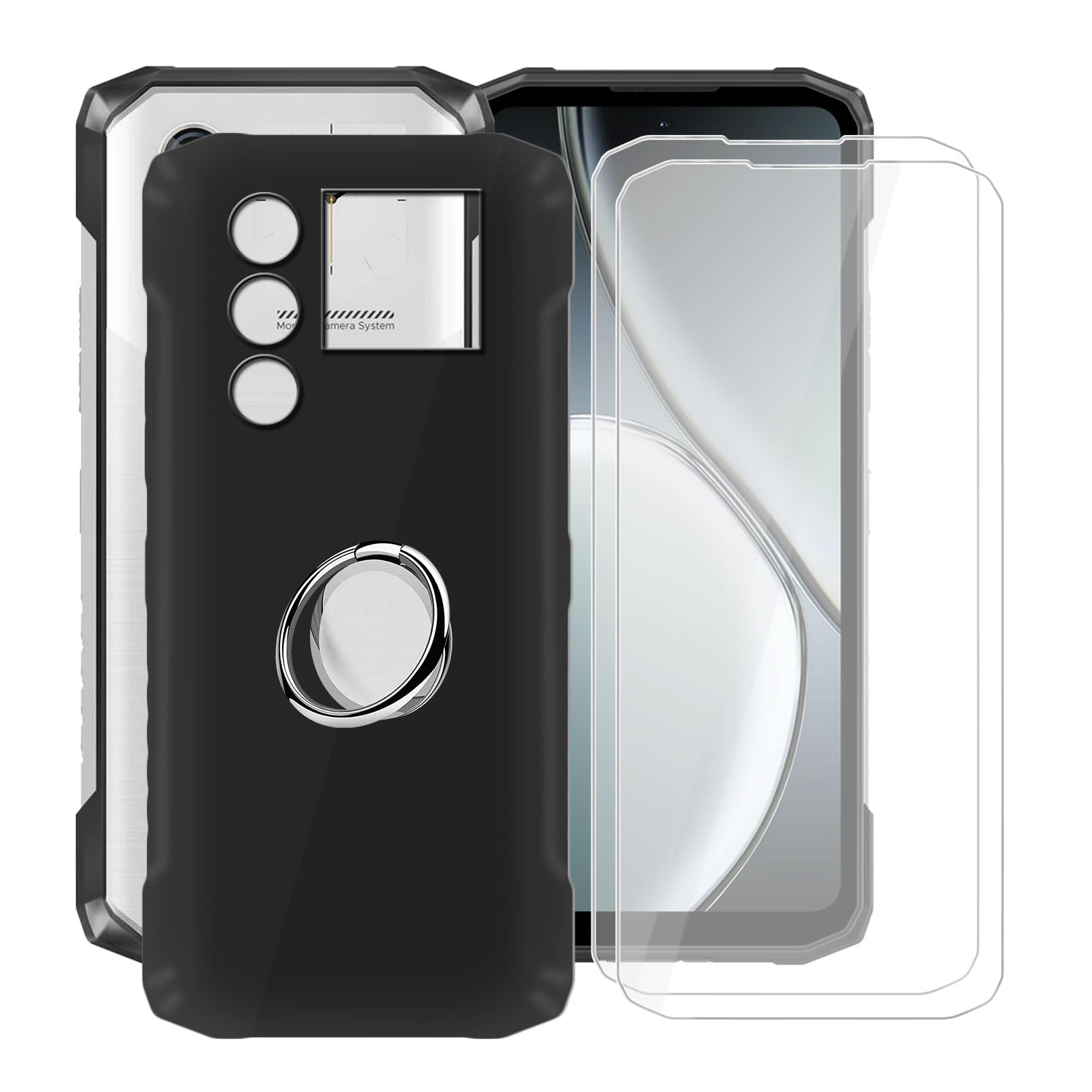 Black Case for Doogee Blade 10 Max (6.56") with 2 X Screen Protector + 360° Magnetic Ring Holder, Slim Shockproof Protective Cover Soft Silicone Phone Case for Doogee Blade 10 Max