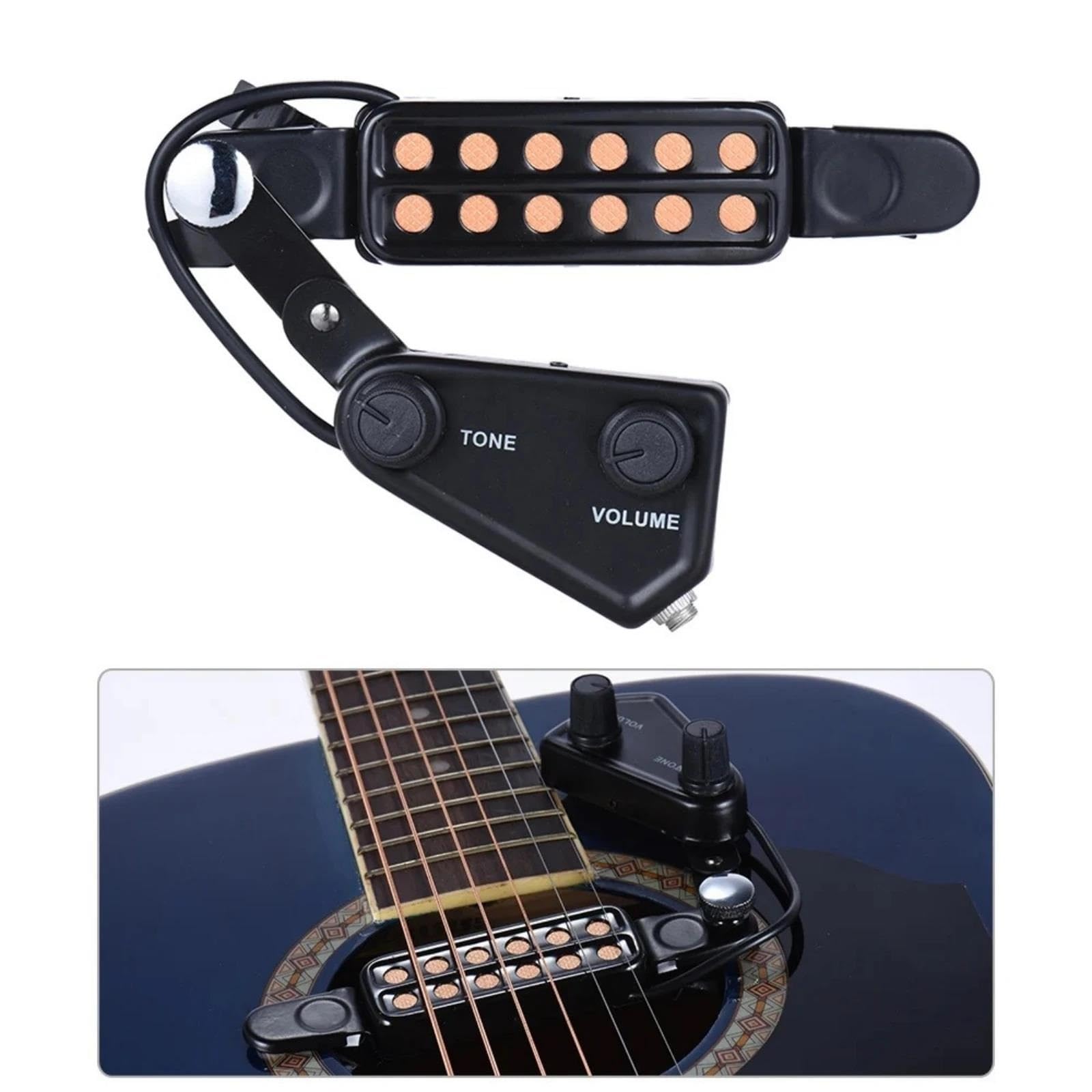 Pickup per chitarra acustica a 12 fori con miglioramento magnetico del tono dotato di manopole regolabili per volume e tono. Pickup Chitarra Acustica