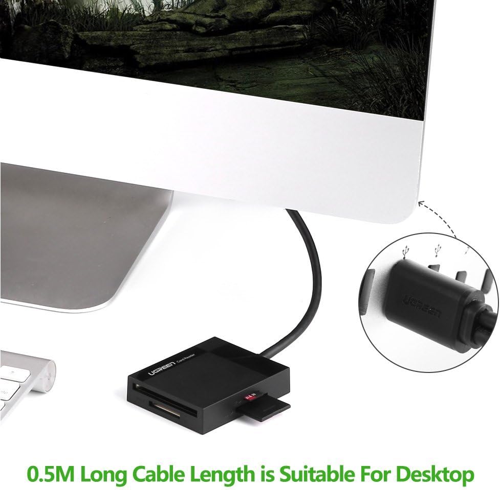 UGREEN SD Card Reader Android USB 3.0 OTG Hub Card Adapter On The Go 5Gbps Read CF, CFI, TF, SDXC, SDHC, SD, MMC, Micro SDXC, Micro SD, Micro SDHC, MS, UHS-I for Windows, Mac, Linux, Android 1.5ft