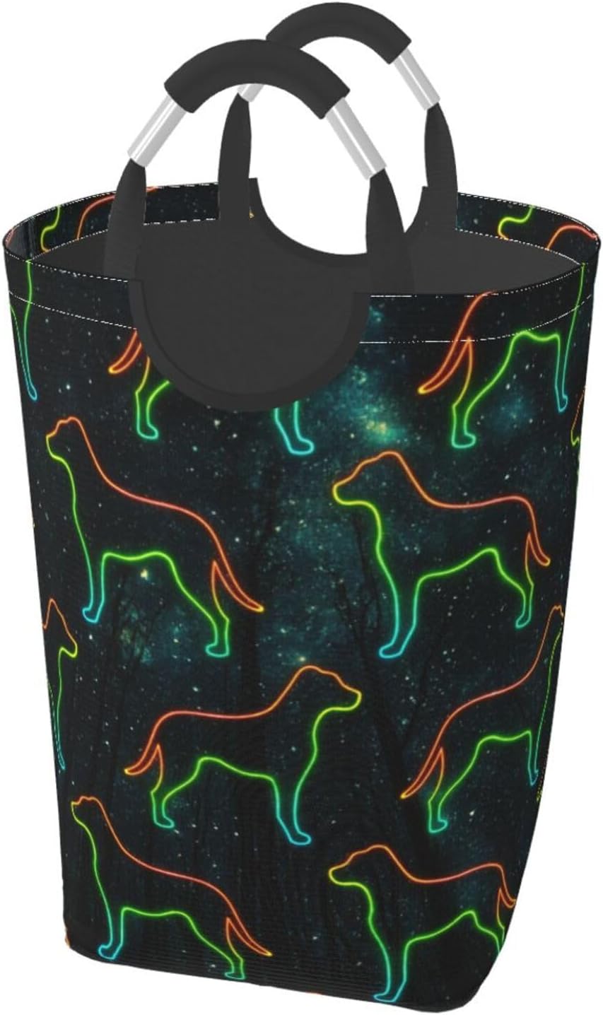 50l Laundry Basket Neon Dog Silhouettes Waterproof Laundry Hamper Foldable Clothes Laundry Bag With Handles