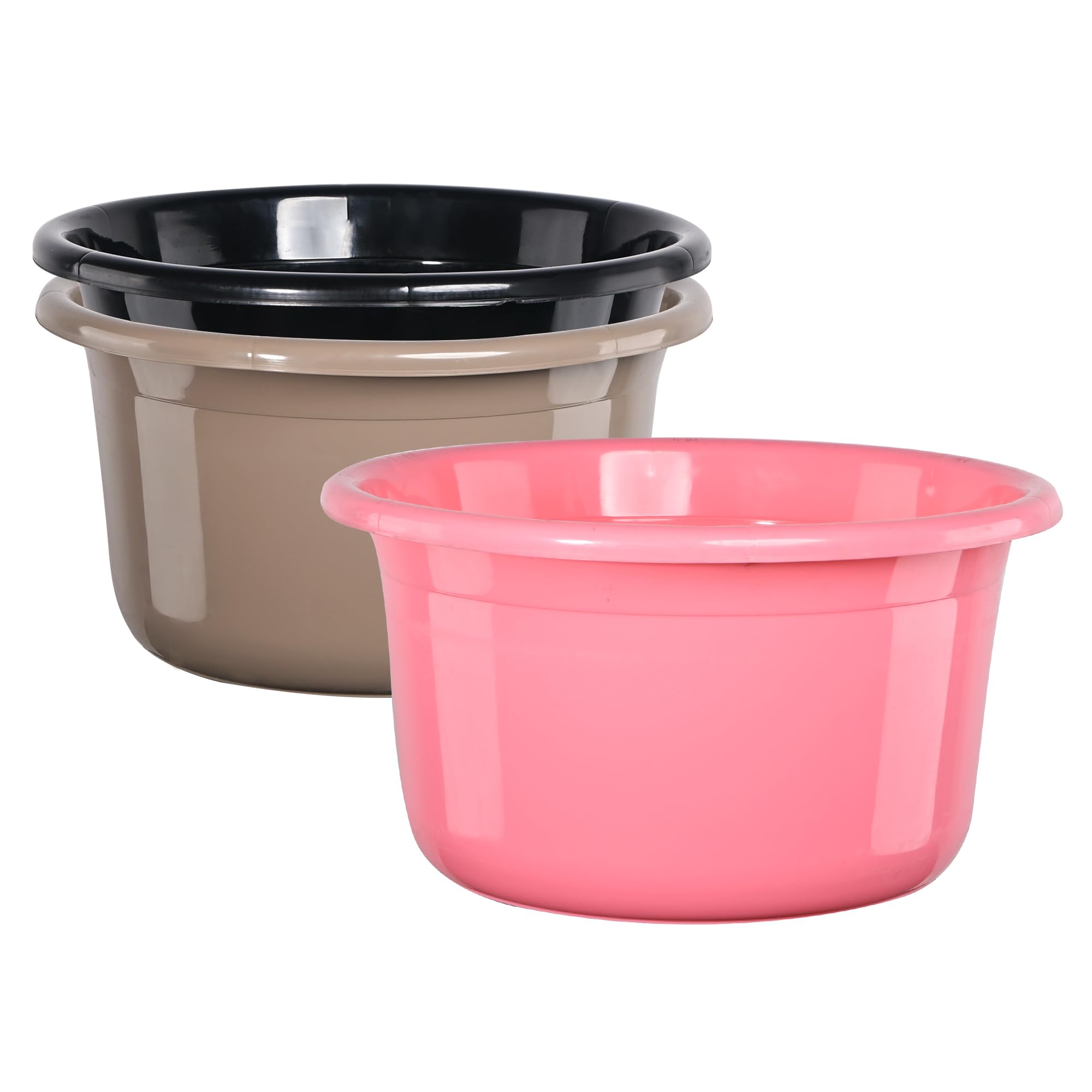 3 Pcs Bath Tub 25 Ltr Plastic For Home, Washroom & Kitchen | Lightweight & Multipurpose Washing Tub - Suitable For Laundry And Cleaning | Pink, Grey & Black