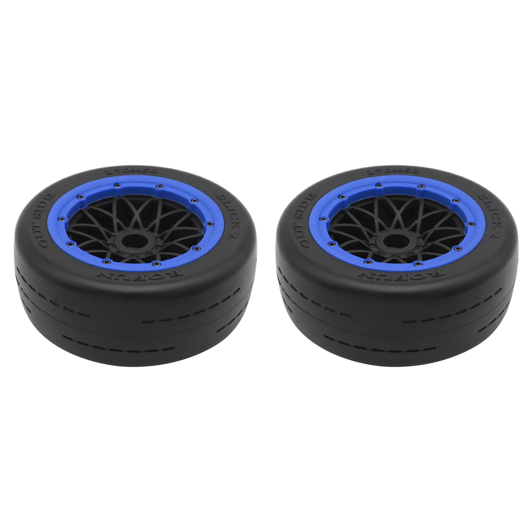 2 Stück Slick Vorderräder Reifen und Radnaben Set für 1/5 BAHA 5B RC Auto Teile (Blau)