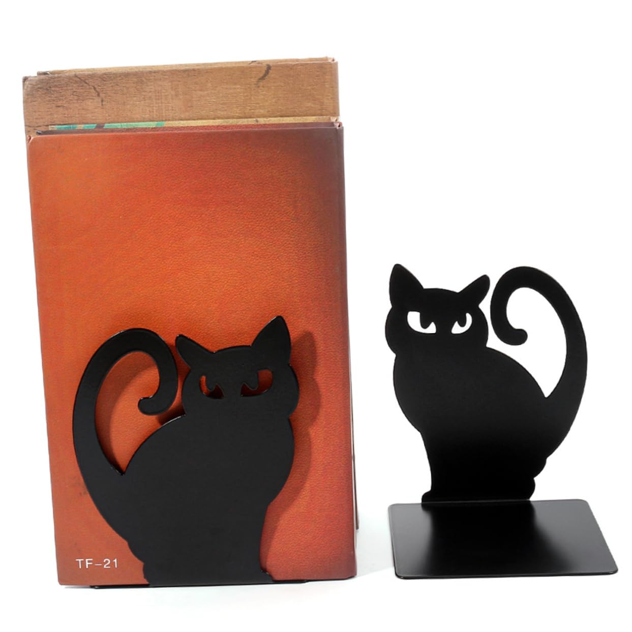 IMIKEYA Fermalibri Antiribaltamento a Forma di Gatto in Ferro Nero Set 2pezzi Organizer e Supporti Decorativi per Libri Adatti per Ufficio e Studio