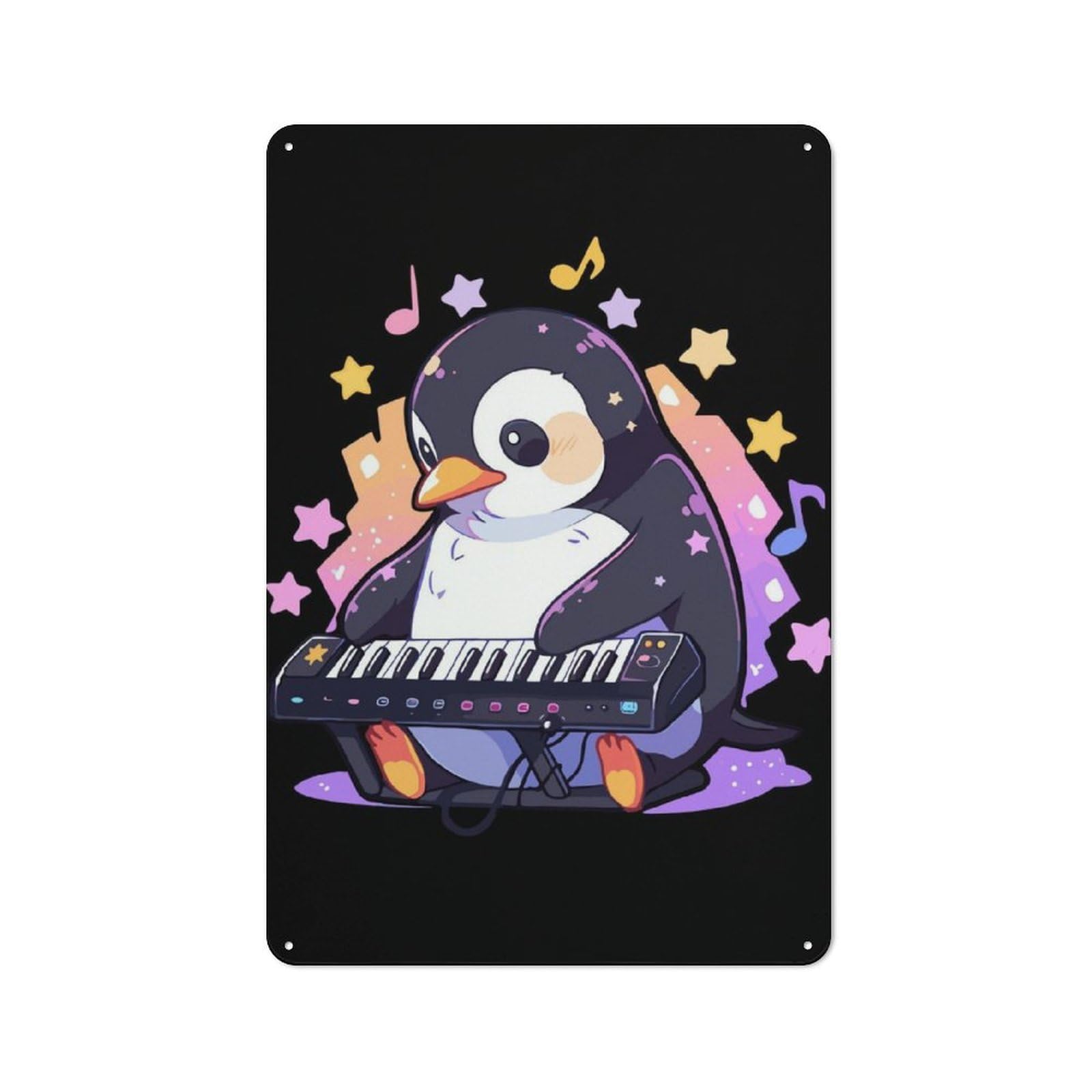 Junmoney Penguin Keyboard Tin Wall Plaque 30X20cm With For Man Cave Or Games Room, A Christmas Gift For Leisure-Room Decor Enthusiasts