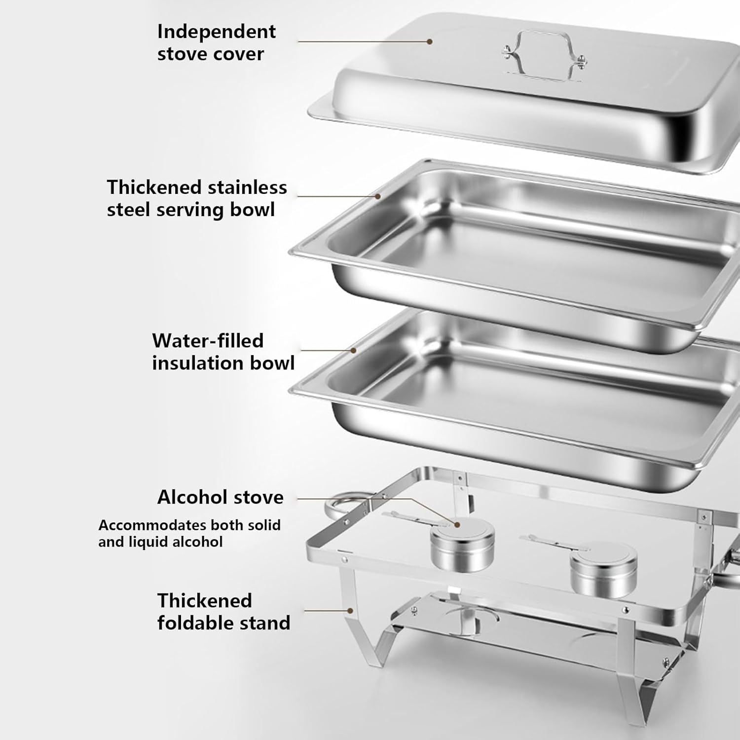 AIZYR Roll Top Chafing Dish Buffet Set, Stainless Steel Chafer Catering Food Warmer Chafing Server Dish for Parties, Birthday, Banquet, Wedding,Single Grid