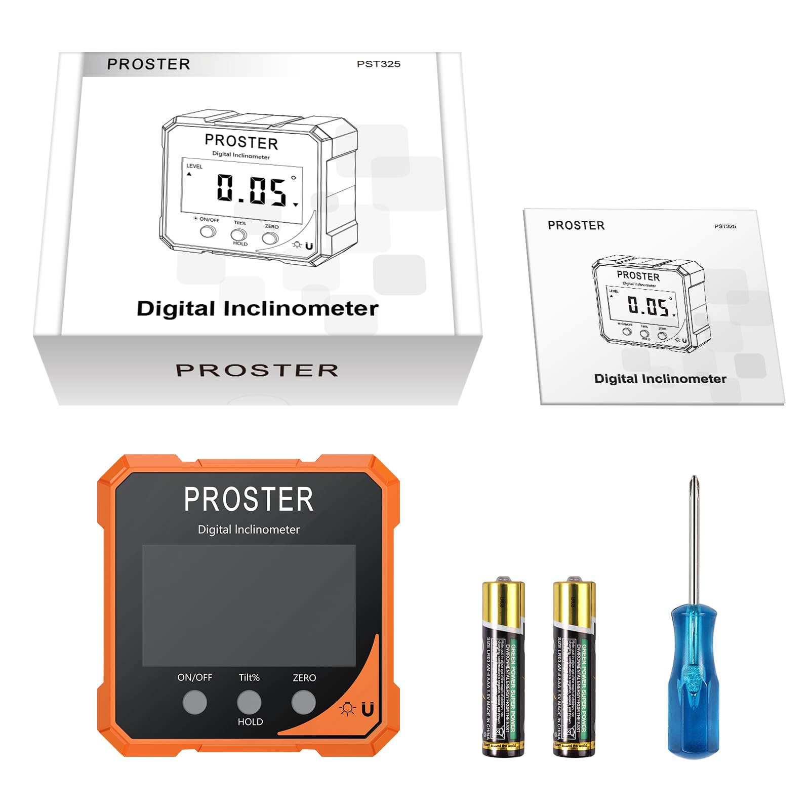 Proster Inclinómetro Digital con 4 Lados Magnéticos Nivel Digital 4x90° con Pantalla LCD VA IP54 Impermeable Buscador de Ángulo Digital para Carpintería Trabajos en Madera