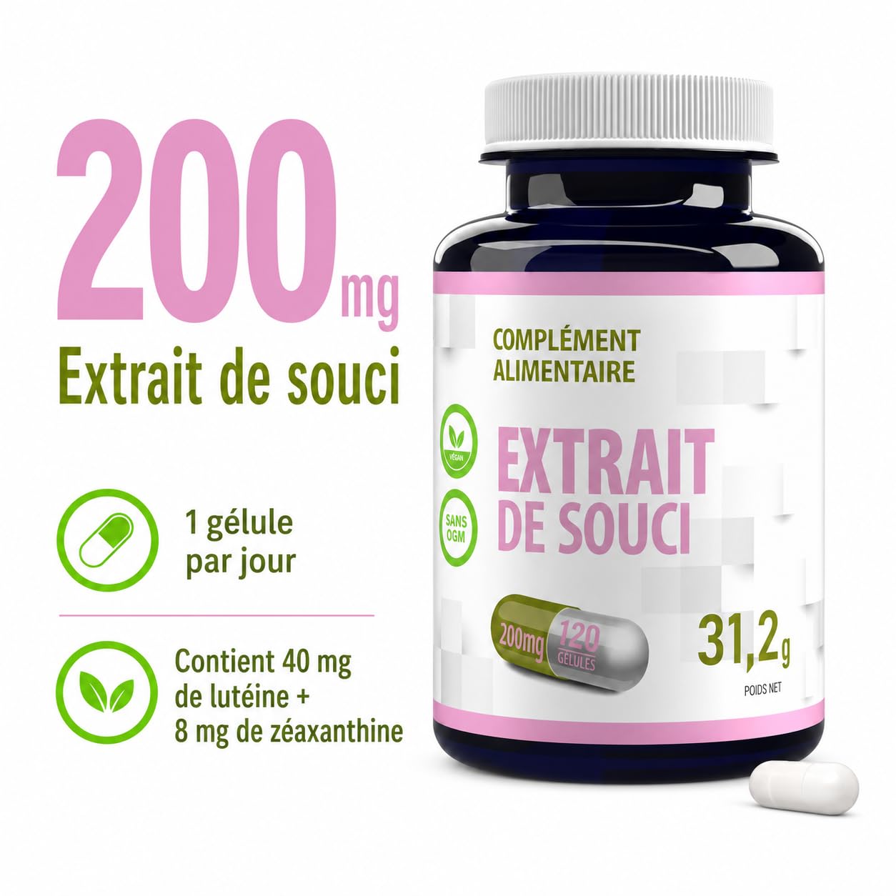 Hepatica Lutéine | 40 mg & Zéaxanthine 8 mg | extrait de souci 200 mg | 120 gélules végétales | Tagetes erecta | GMP & Testé en Laboratoire Indépendant