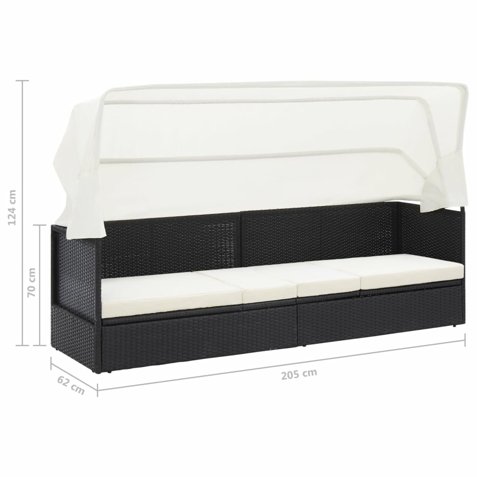 IKAYAA Sofá Jardín 3 Plazas de Ratán con Toldo, Sofá de Exterior, Sofa Jardín con Cojines Acolchados, Sofas Terraza, Sofá 3 Plazas para Jardín Patio Terraza Negro y Blanco