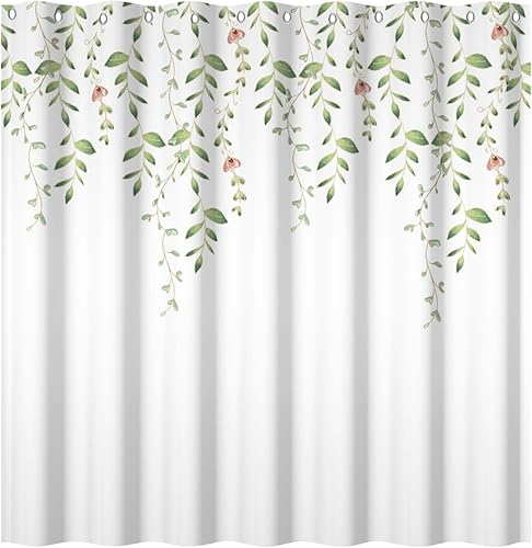 Vista 16 de Yeele Cortinas de ducha de tela acuarela con hojas de eucalipto estilo campestre floral para baño, cortina larga natural de primavera, impermeable