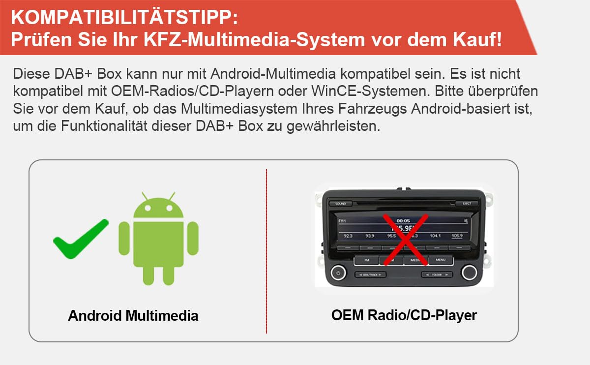 Erisin DAB Plus Ricevitore Radio Digitale Tuner Box con amplificatore MCX Antenna DAB per Android 8/9/10/11/12/13 o superiore autoradio Porta USB