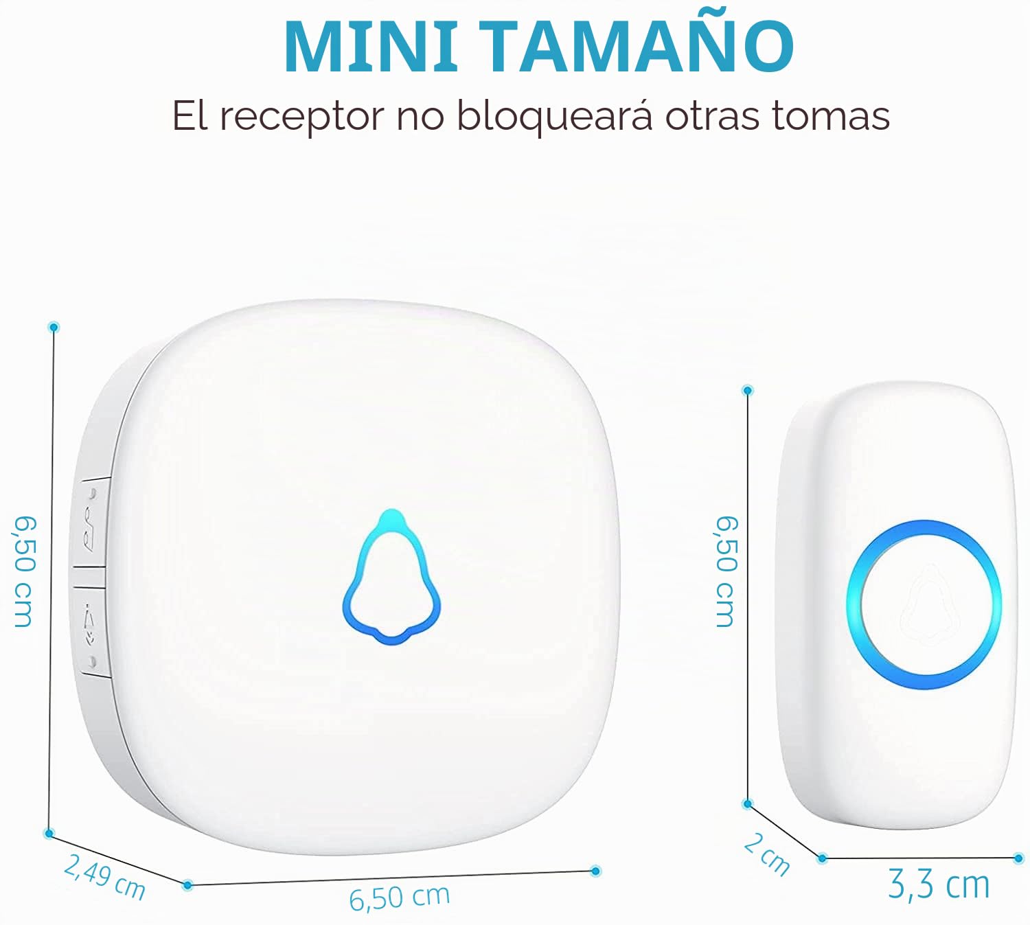 Timbre Inalámbrico Exterior Impermeable, Doorbell con 3 Receptores + 2 Botón a Pila, 58 Melodías, 5 Niveles Volumen 0–120 dB, Luz LED, 300 m Alcance, Campainha Sem Fios para Casa Apartamento, Blanco