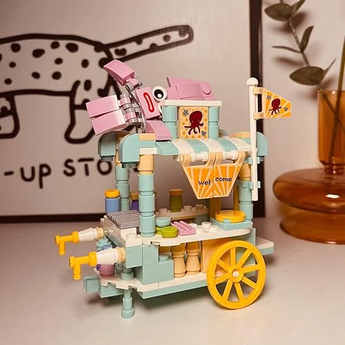 Miniatura 3 de Uvini City Street View - Juego de ladrillos de construcción, 4 paquetes de carrito de alimentos para niñas, compatible con juegos de bloques de