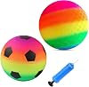 Playground Balls Kickballs,2 Pcs Inflatable Beach Ball with Pump,9 Inch Inflatable Rainbow Ball,Dodgeball for Indoor & Outdoor Schoolyard Games