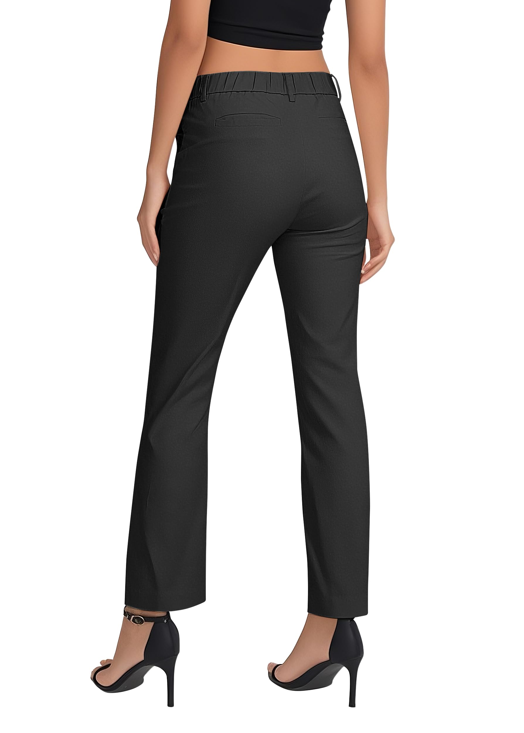 EXCHIC Donne Business Casual Elastica Vita Gamba Dritta Pantaloni con Tasche