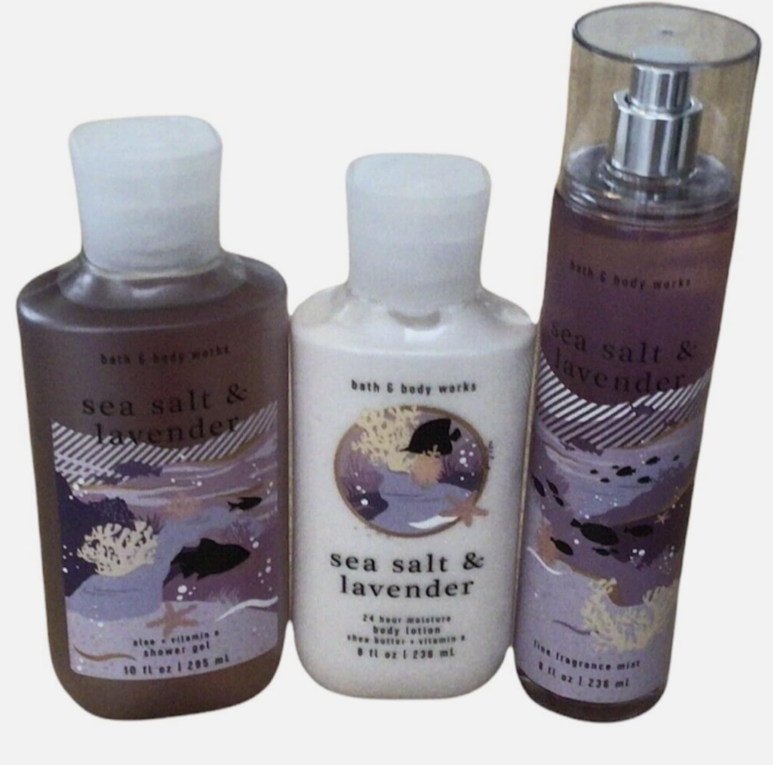 3 Sea Salt & Lavender Set, Shower Gel, Bath & Body Lotion, Fine Fragrance Mist