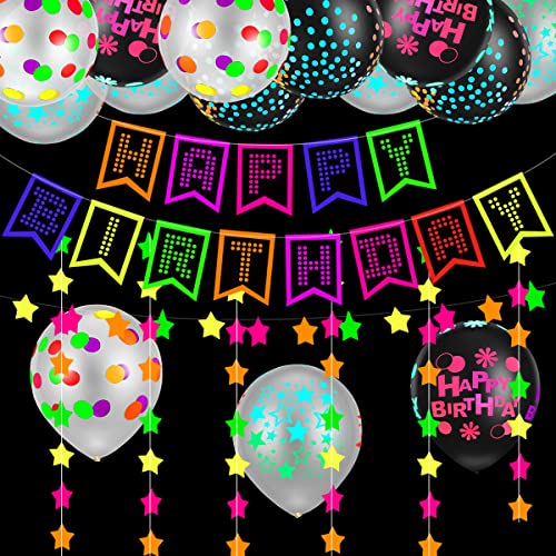 Suministros de Fiesta de Cumpleaños de Neón Brillante,Globos de Neón,Globos Brillantes de Neón,Globos de Fiesta de Luz Negro Globos de Látex de Neón de Brillar en Oscuridad para Fiesta Cover