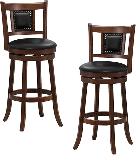 ERGOMASTER Juego de 2 taburetes de bar giratorios de 30.5 pulgadas de altura, taburetes giratorios de piel sintética de 360 con respaldo y