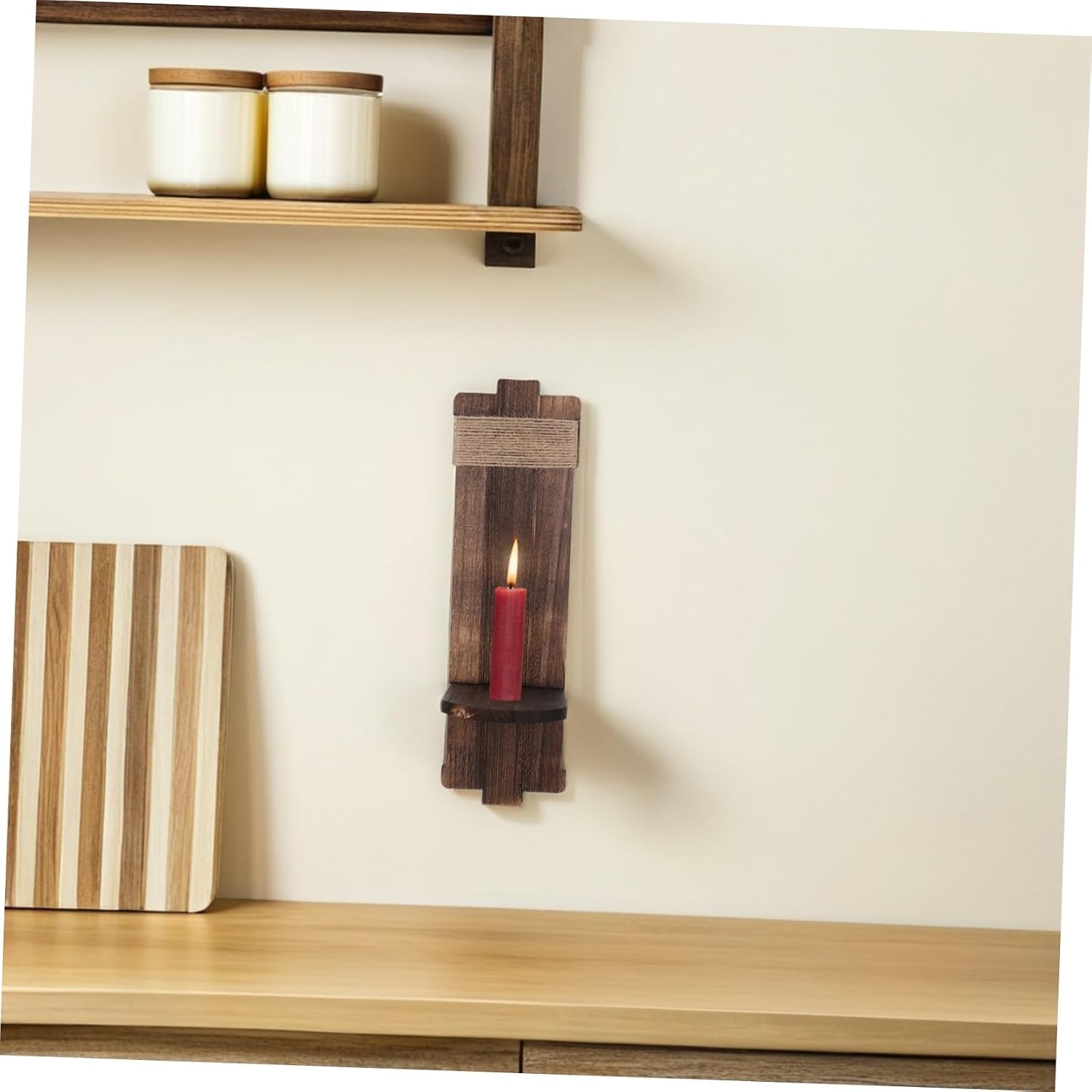 Rustic Wood Wall Candle Sconce Holder, Coffee Finish