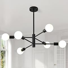 HHR Black Sputnik Ceiling Light 6-Light Modern Chandelier with Adjustable Height Mid Century Ceiling Lighting Fixture for Dining