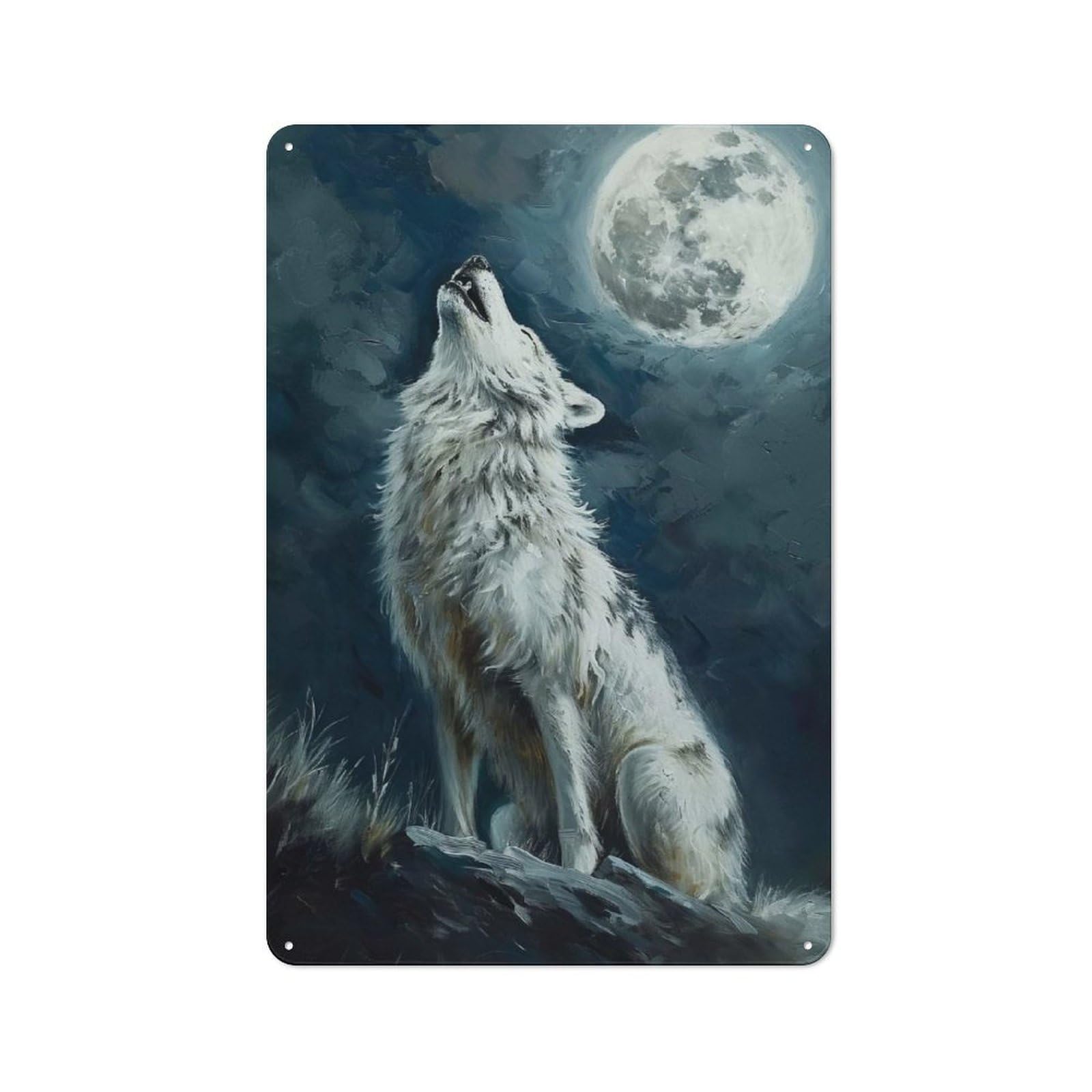 Junmoney Style-21 Vintage Vintage Metal Sign 30X20cm Featuring Wolf Howling Moon Night, Restaurant Wall Art For Takeaway, Bar, Kitchen Or Counter Area
