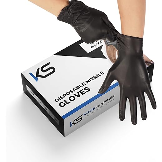 Kashi Surgicals Nitrile Gloves Black Large Box of 80