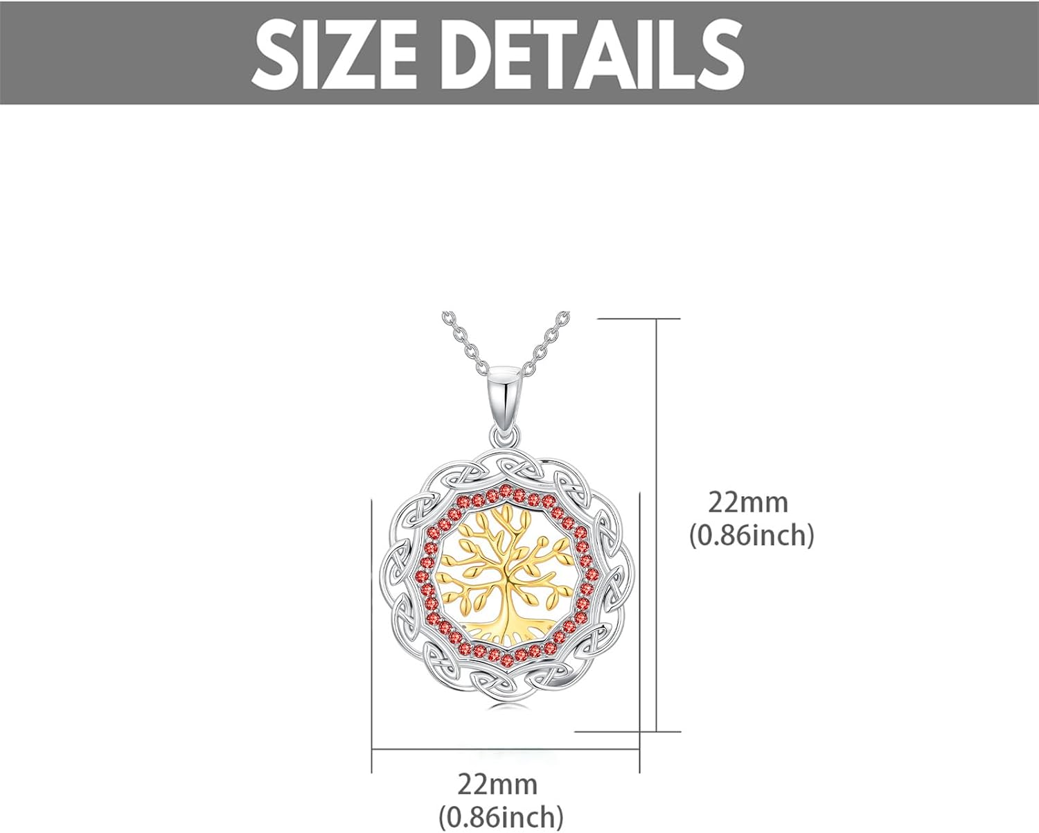Sterling Silver Birthstone Celtic Tree of Life Necklace, 18K Gold Plated Colored Gemstone Tree of Life Pendant Two-Tone Necklaces Jewelry Birthday Gifts for Women 18" - 20"