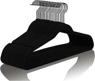 MIZGI Premium All Black Velvet Hangers with Black Hooks (50 Pack) Heavy Duty - Non Slip Felt Hangers - 360 Degree Swivel,Space Saving Clothes Hangers,Durable Strong Hanger for Suits,Coat