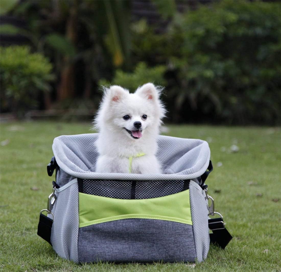 J&C Dog Bike Basket,Small Pet Dogs Bag Carrier up to 12 Pounds,Front Removeable Pet Bicycle Basket -Travel Safety with Your Little Puppy…
