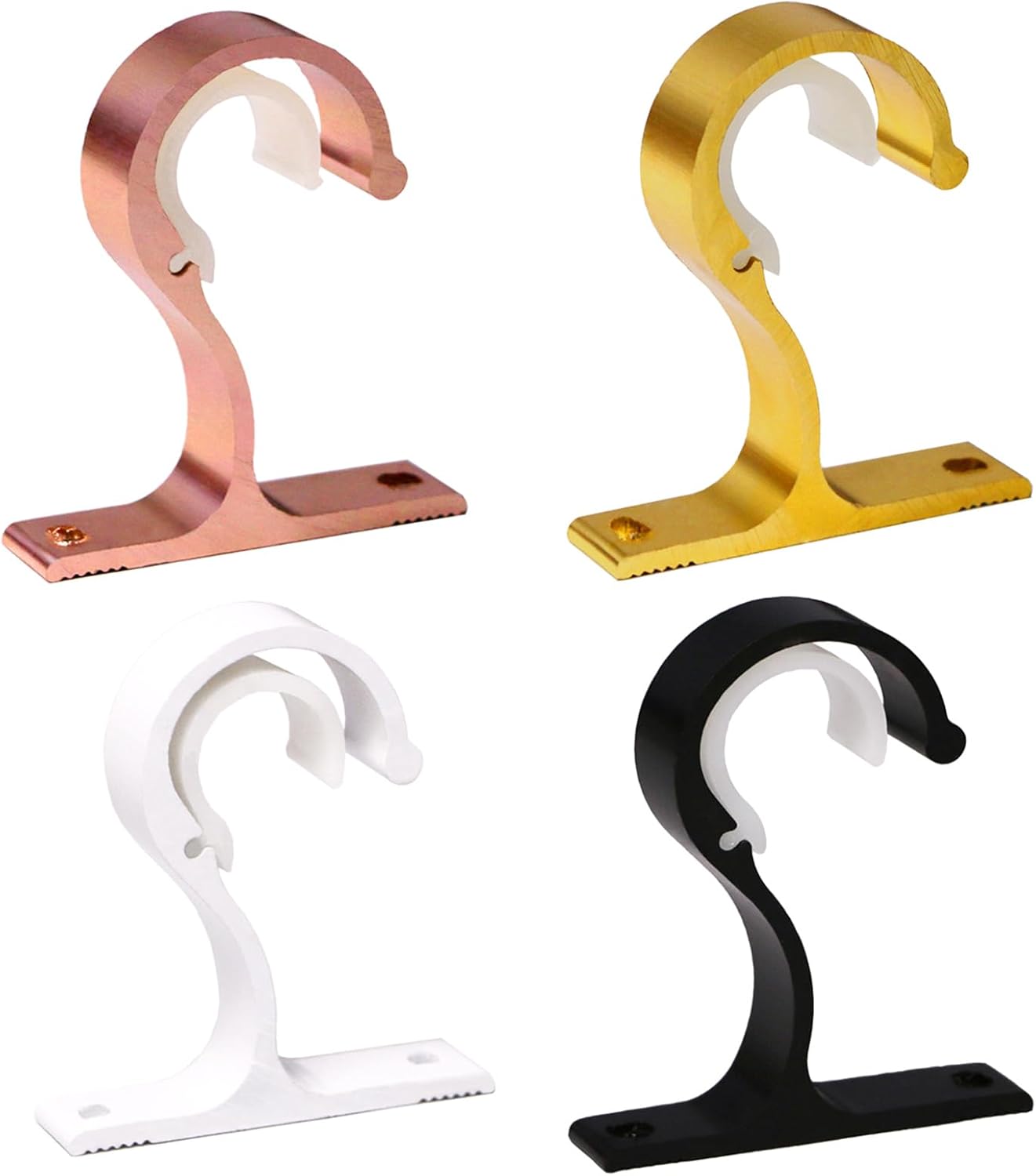 Curtain Rod Brackets Aluminum Alloy Holder for Drapery Hooks, Wall Mount with Screws Set of 2 Curtain Rod